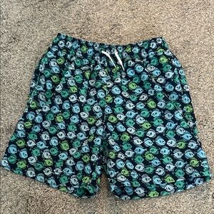 Crewcuts Blue and Green Skull Swim Trunks
